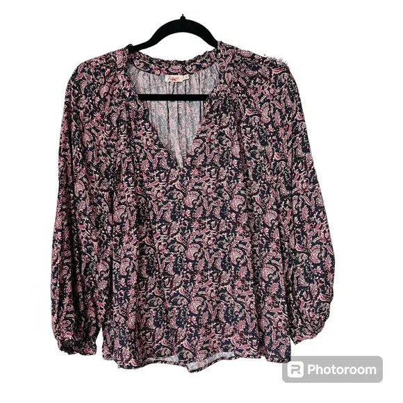 Faherty Portia Top with Fiona Black Floral Print Medium - Picture 3 of 6